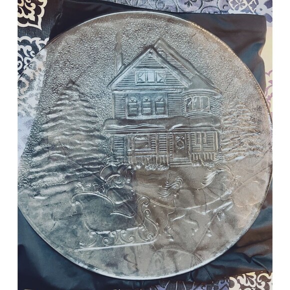 Vintage Glass Holiday Serving Platter Y2K (very thick) - Picture 1 of 4